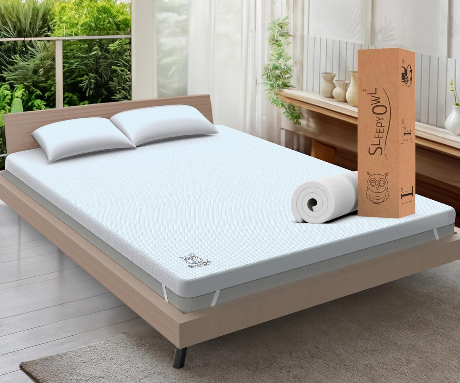 SLEEPY OWL 3 Inch Memory Foam Mattress Topper DOUBLE Bed, 7cm Thick Gel Infused Orthopedic Mattress Pad for Back Pain, Removable Washable Zipped Cover with Elastic Straps (Double 135x190, 7 cm)-0