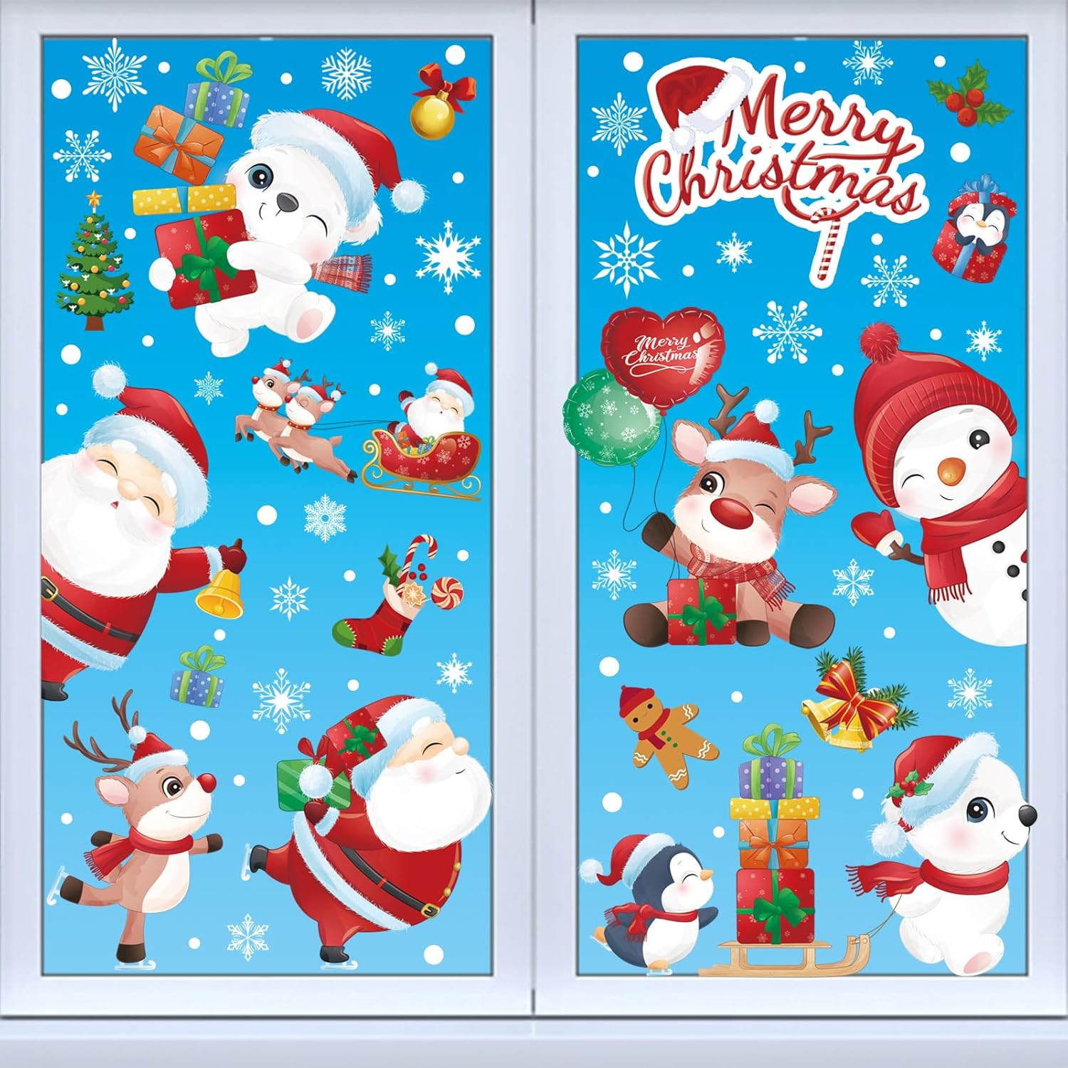 RnCop Christmas Window Stickers, 9 Sheets Double Sides Reusable Christmas Window Clings - Colorful-0