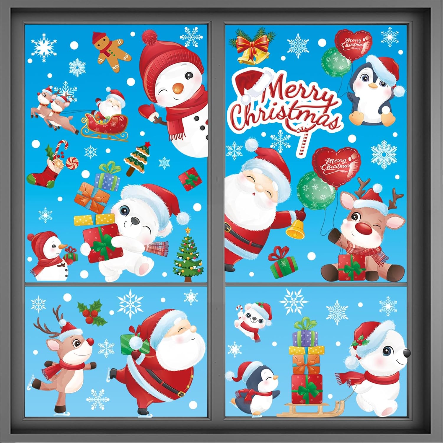 RnCop Christmas Window Stickers, 9 Sheets Double Sides Reusable Christmas Window Clings - Colorful-1