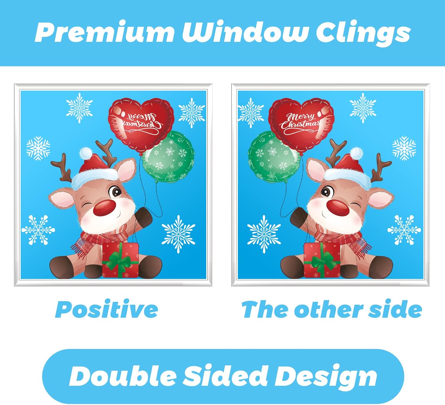 RnCop Christmas Window Stickers, 9 Sheets Double Sides Reusable Christmas Window Clings - Colorful-3