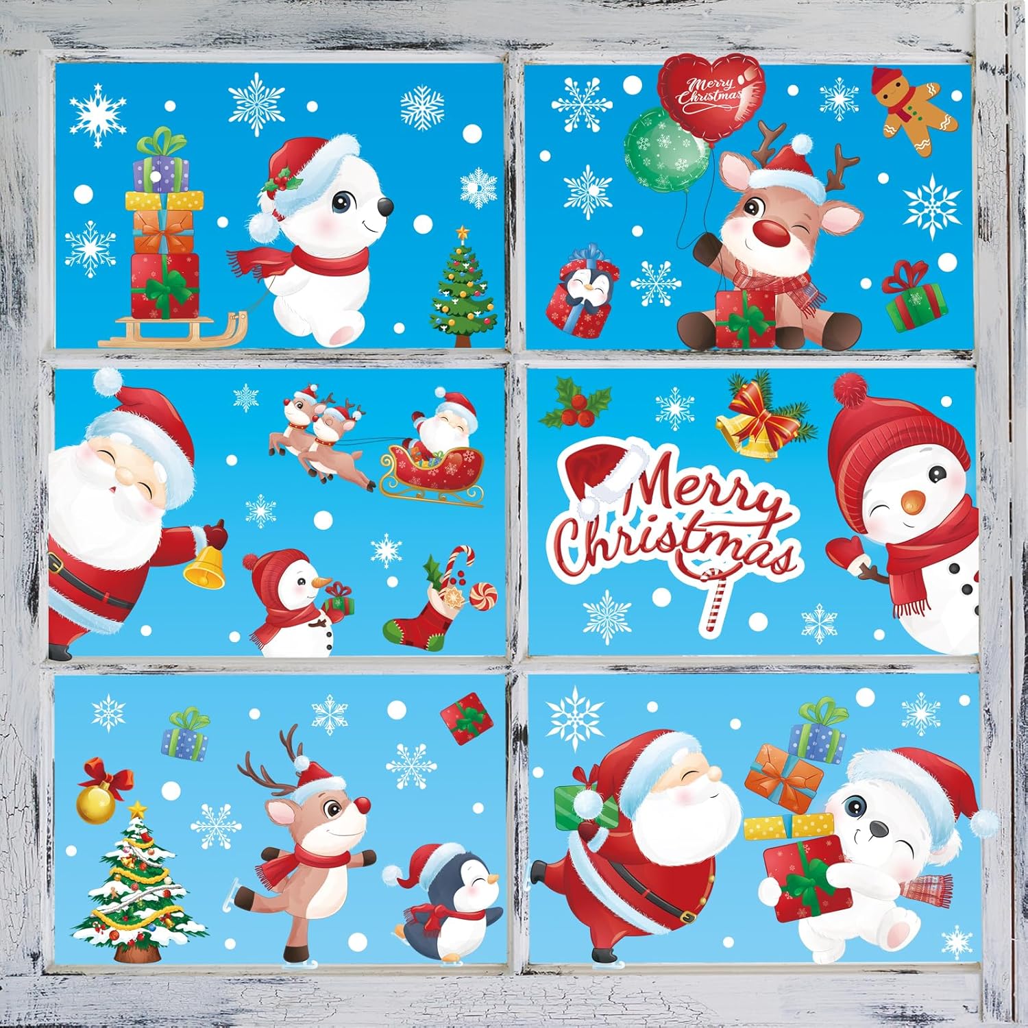 RnCop Christmas Window Stickers, 9 Sheets Double Sides Reusable Christmas Window Clings - Colorful-5