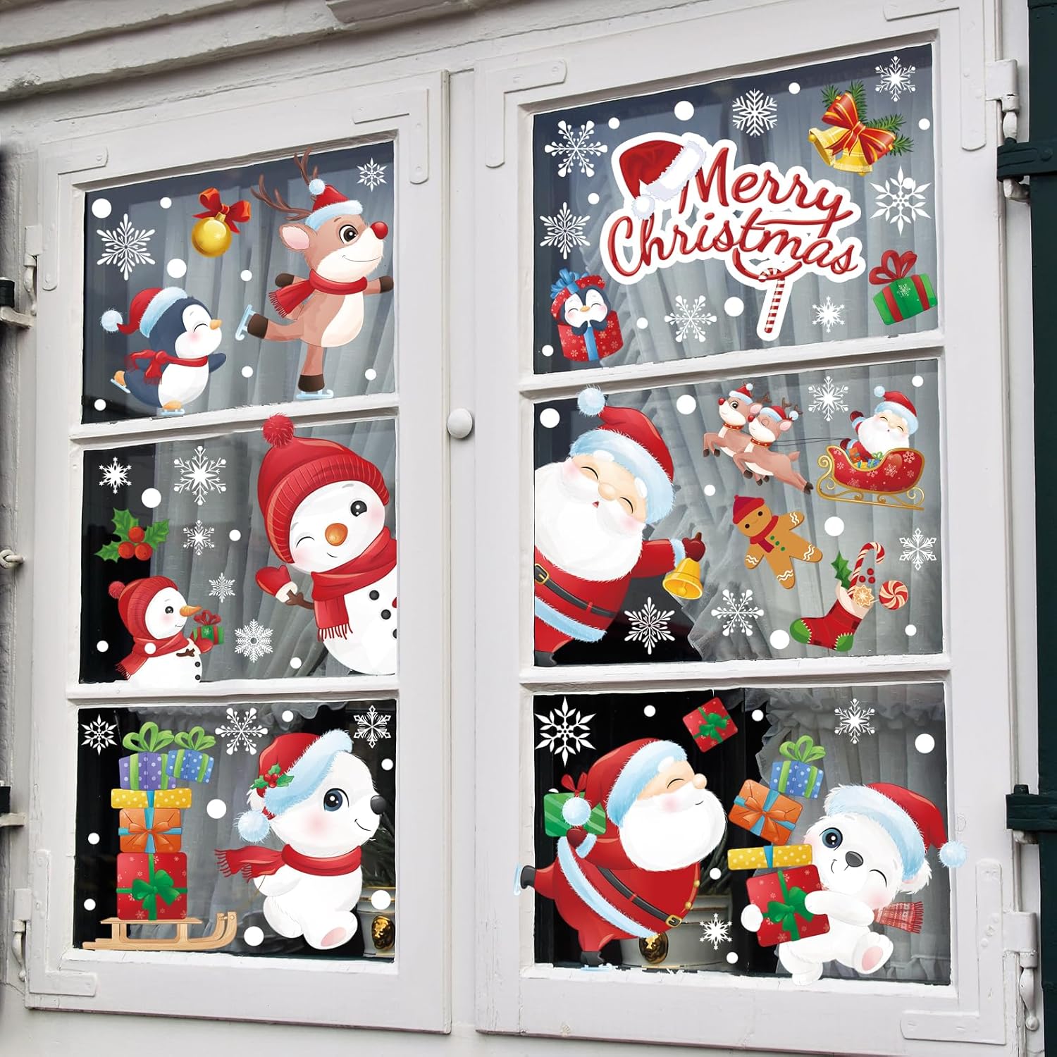 RnCop Christmas Window Stickers, 9 Sheets Double Sides Reusable Christmas Window Clings - Colorful-6