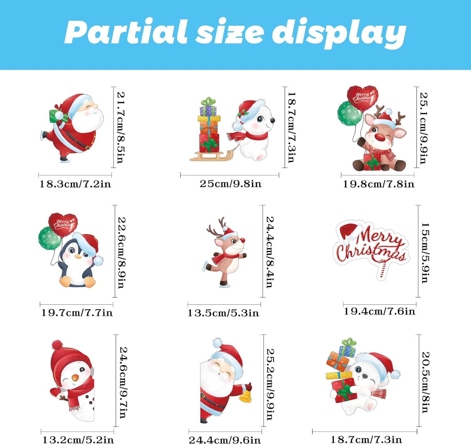 RnCop Christmas Window Stickers, 9 Sheets Double Sides Reusable Christmas Window Clings - Colorful-7