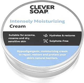 Clever Soap Intensely Moisturising Hand, Face & Body Cream - Suitable For Eczema, Rosacea & Rough, Dry, Sensitive Skin - Gentle, Hydrating Emollient - Fragrance-free, Hypoallergenic Care & Relief