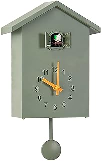 LZLUCKCOME Cuckoo Clock, Modern Cuckoo Clock with Pendulum, Pendulum Clock, Wall Clock, Modern Black Forest Clock, with Night Sleep Function, Bird Singing, Bird Voice (Green)