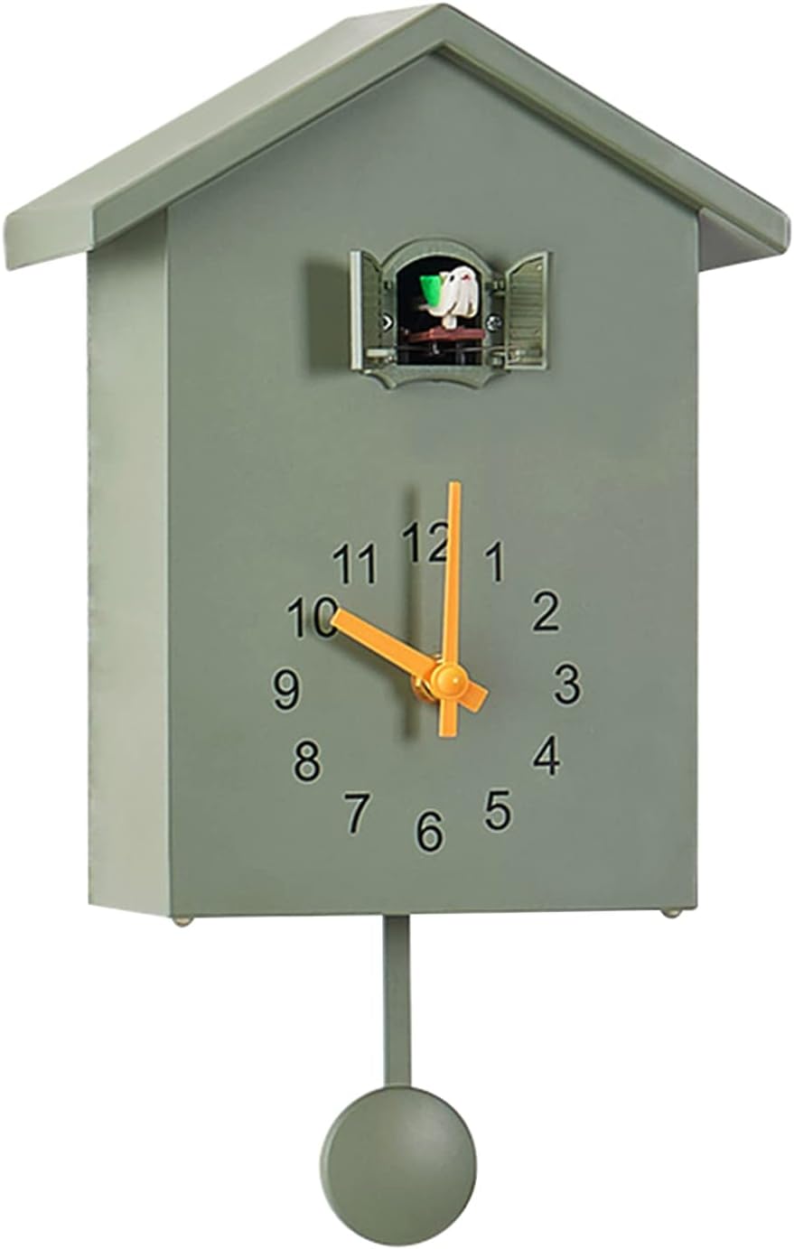 LZLUCKCOME Cuckoo Clock, Modern Cuckoo Clock with Pendulum, Pendulum Clock, Wall Clock, Modern Black Forest Clock, with Night Sleep Function, Bird Singing, Bird Voice (Green)-0