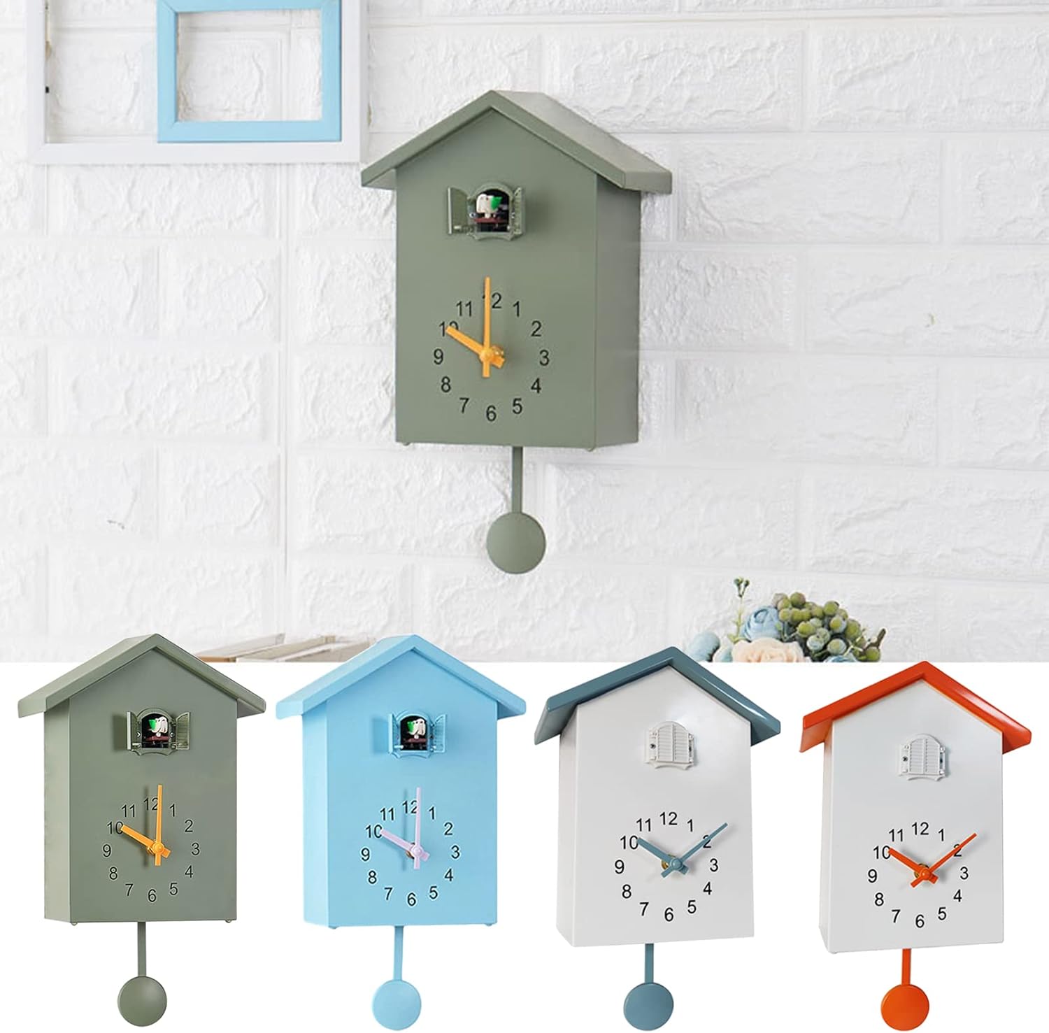 LZLUCKCOME Cuckoo Clock, Modern Cuckoo Clock with Pendulum, Pendulum Clock, Wall Clock, Modern Black Forest Clock, with Night Sleep Function, Bird Singing, Bird Voice (Green)-1