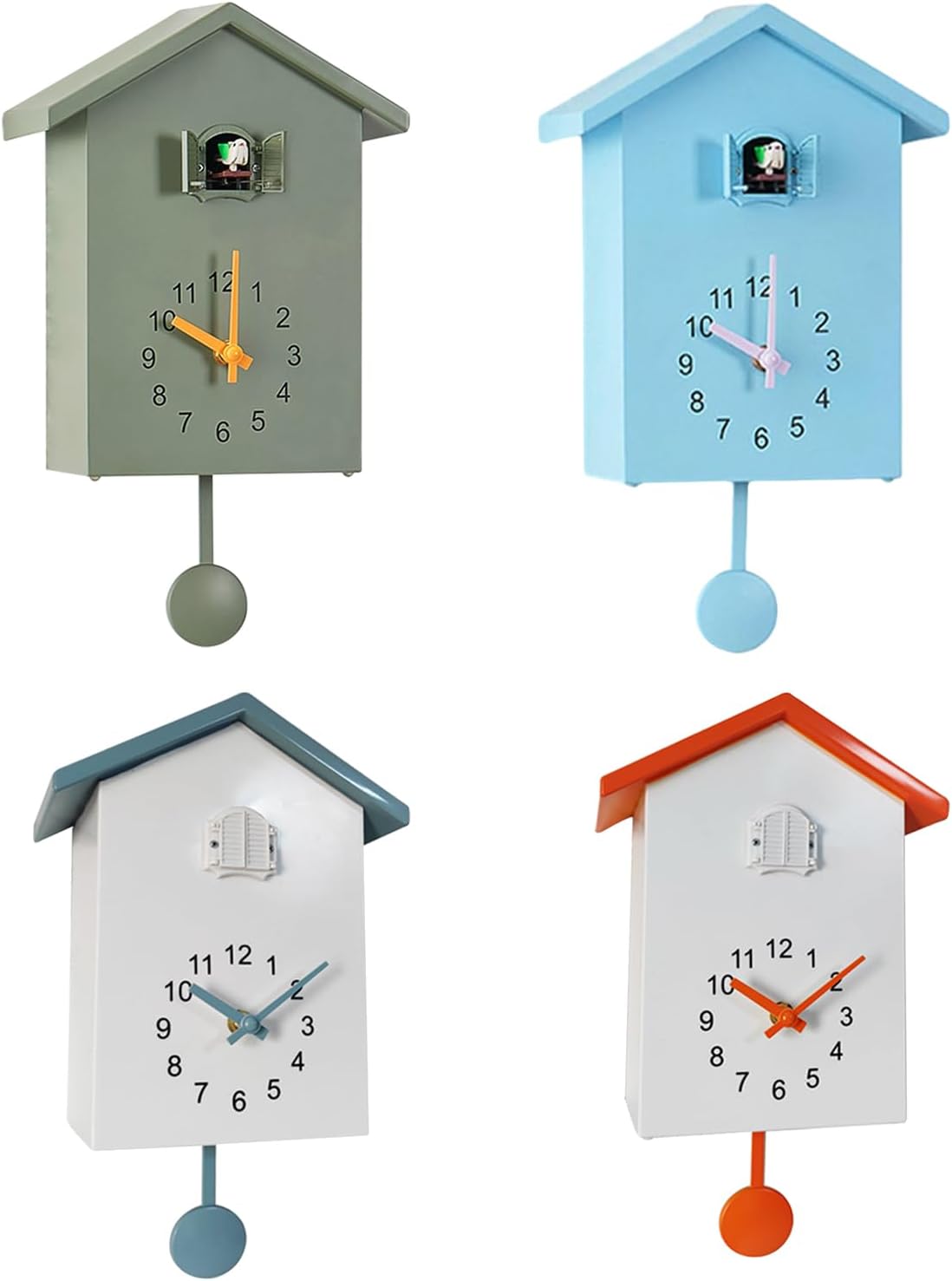 LZLUCKCOME Cuckoo Clock, Modern Cuckoo Clock with Pendulum, Pendulum Clock, Wall Clock, Modern Black Forest Clock, with Night Rest Function, Bird Singing, Bird Voice (White (Top Grey)-5