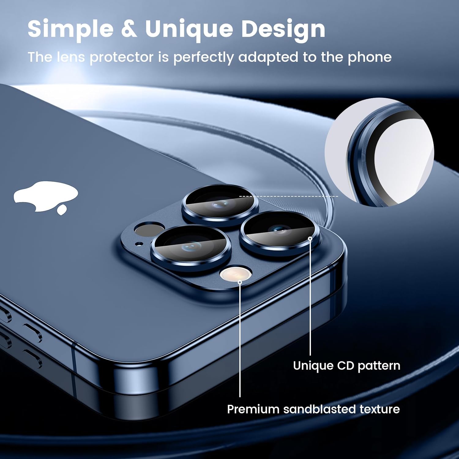 HWeggo for iPhone 15 Pro/iPhone 15 Pro Max Camera Lens Protector,9H Tempered Glass Camera Cover,All-in-one Aluminum Alloy Metal,Anti-Scratch Matte Case Friendly(Blue)-5