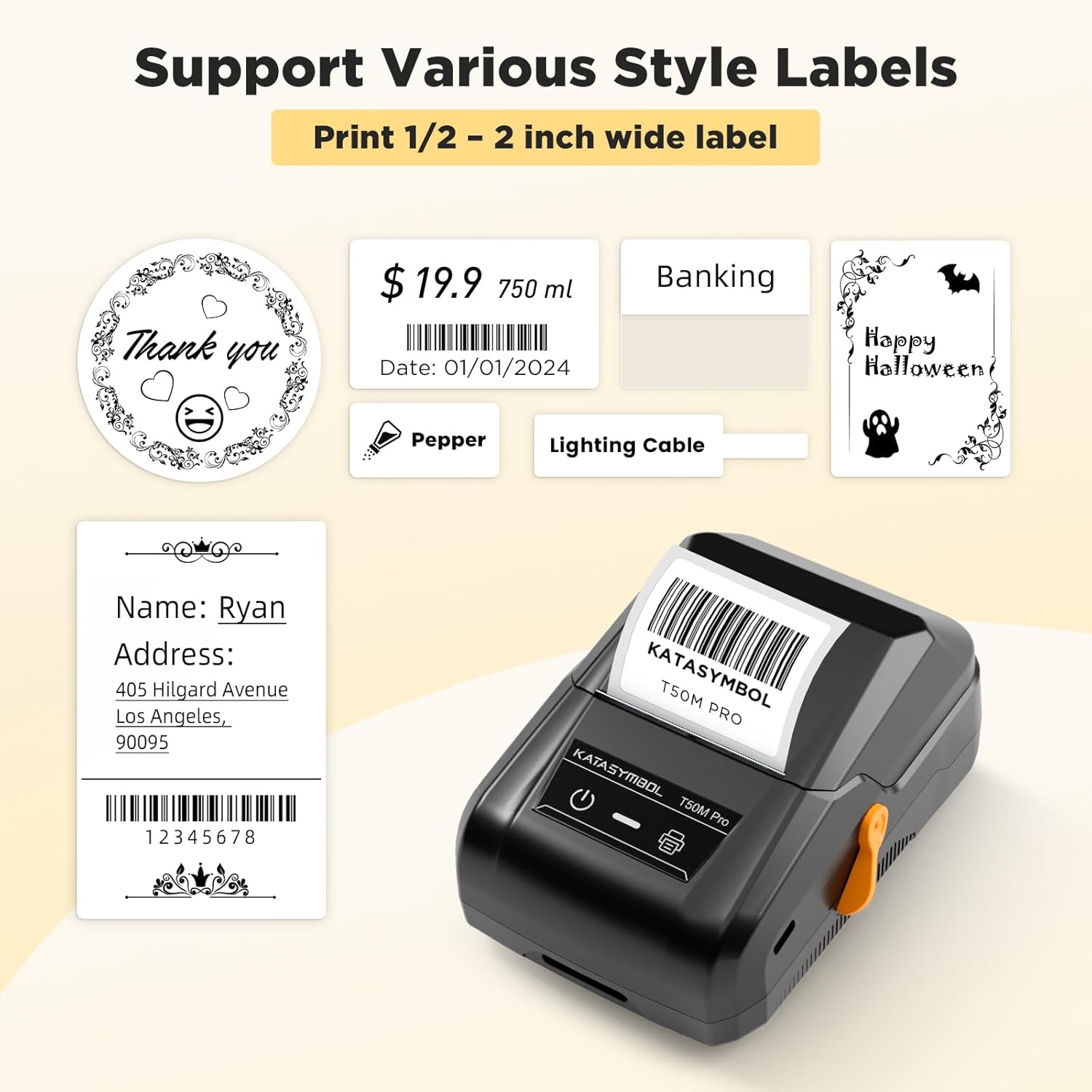 SUPVAN T50M Pro Bluetooth Label Maker Machine with 3 Tapes, Wide Waterproof Label, Versatile App with 40 Fonts and 450+ Icons, Inkless Labeler for Home, Kitchen, School, Office Organization, Black-1