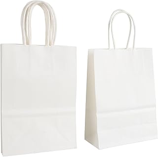 25 Small Paper Party Bags, Gift and Sweet Bags with Twist Handles Kraft Paper Party Bags for Party, Birthday, Coloured Paper Bags Supplies (white)