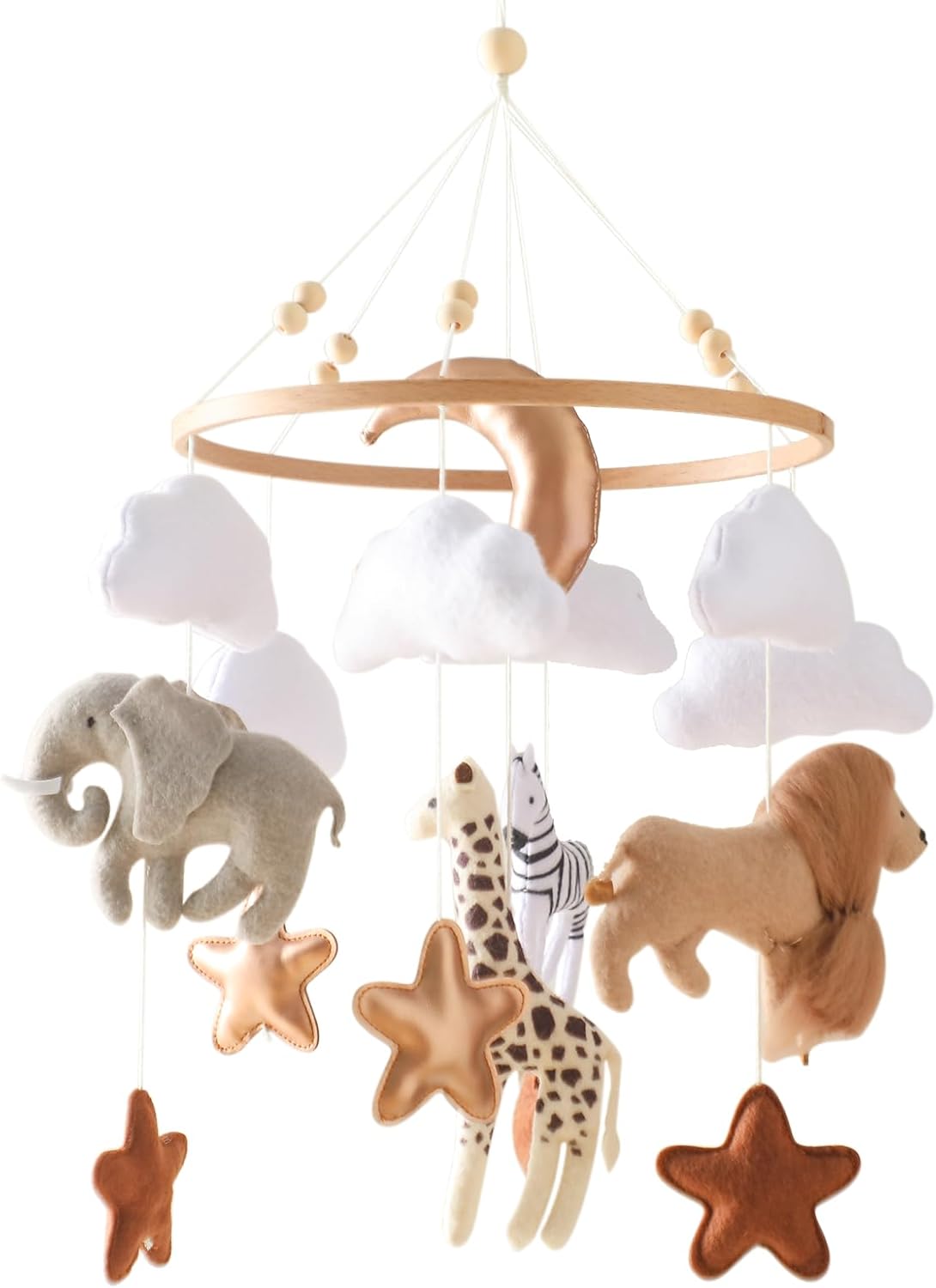 let's make Baby Mobile Wooden with Balls, Animal Kingdom Bed Bell Wind Chime, Mobile for Boys and Girls, Fresh Home Decoration Gift-0