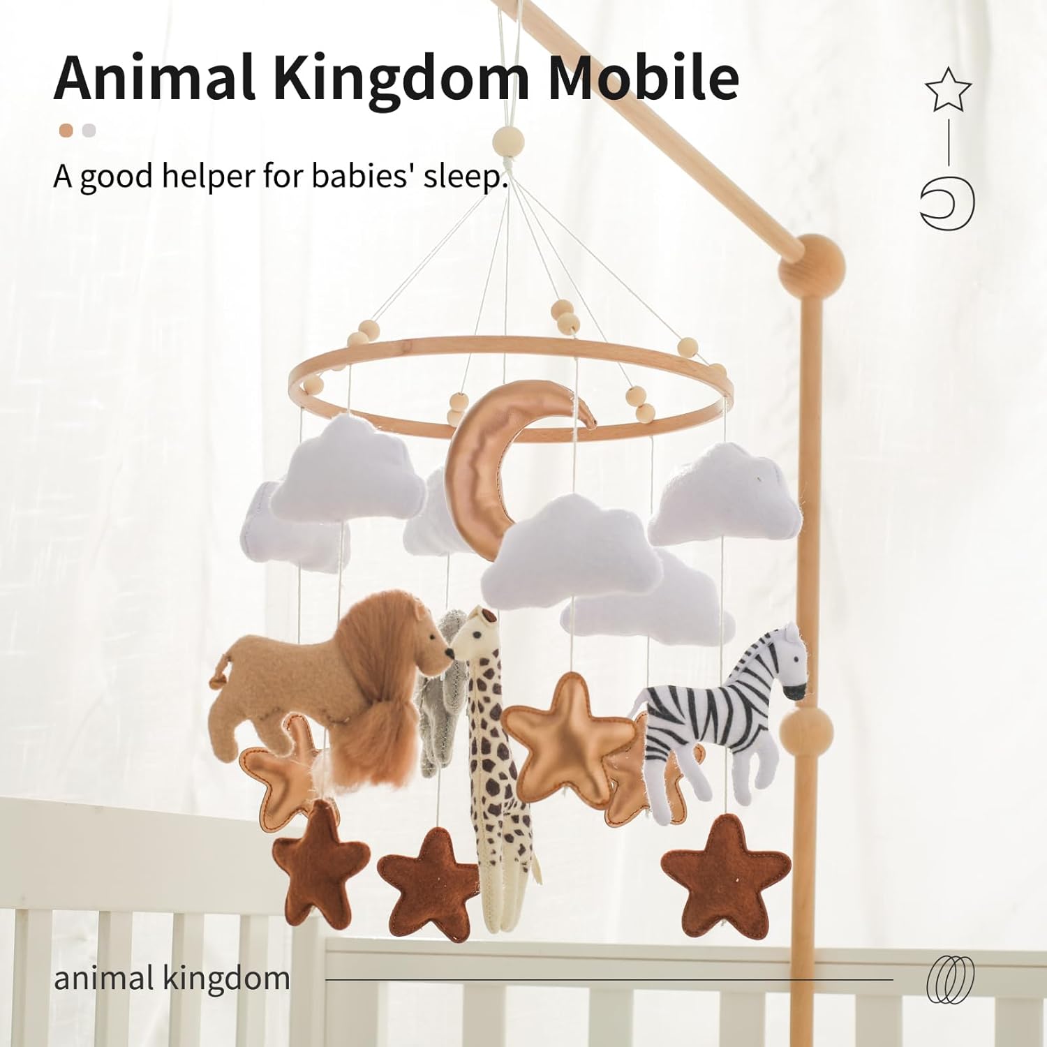 let's make Baby Mobile Wooden with Balls, Animal Kingdom Bed Bell Wind Chime, Mobile for Boys and Girls, Fresh Home Decoration Gift-1