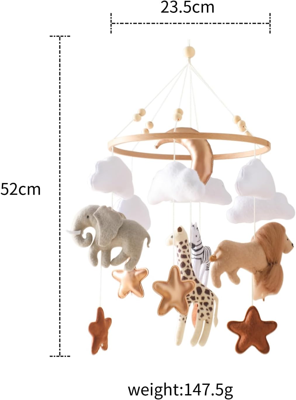 let's make Baby Mobile Wooden with Balls, Animal Kingdom Bed Bell Wind Chime, Mobile for Boys and Girls, Fresh Home Decoration Gift-5