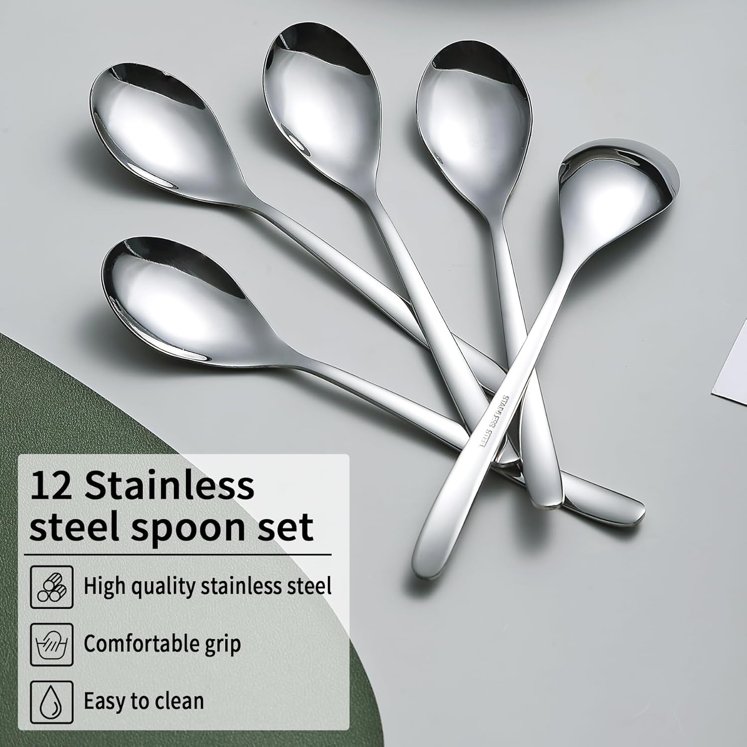 Dinner Spoons 12 Pieces, Kyraton 20.3cm Stainless Steel Table Spoons, Soup Spoons, Cutlery Spoons Set, Dishwasher Safe.-2