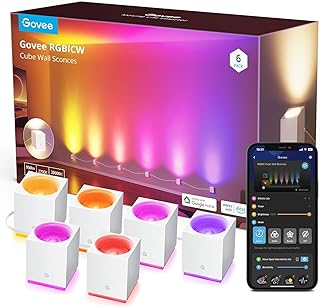 Govee Cube Wall Sconces, RGBIC LED Wall Light Works with Alexa, WiFi Smart Lights for Room Decor, Colour Changing Indoor Light Fixture for Bedroom Dining Room, Music Sync, Adjustable Cables