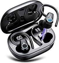 Wireless Earbuds, 2023 Wireless Earphones Bluetooth 5.3 Headphones Wireless, Over Ear Buds Wireless Earbuds with Earhooks, IP7 Waterproof 50H Stereo Wireless Headphones Sport, Dual LED Display, Black