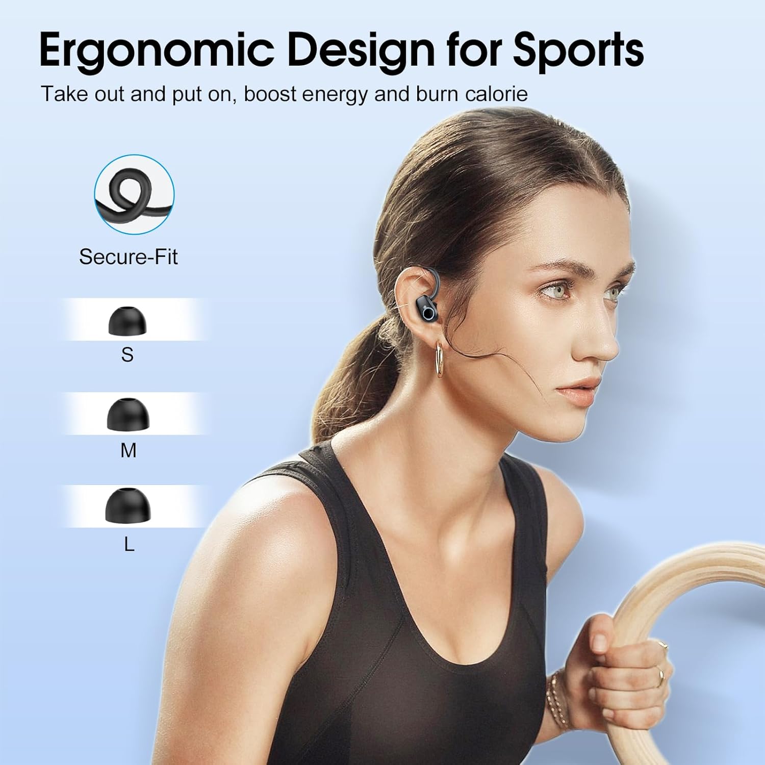 Wireless Earbuds, 2023 Wireless Earphones Bluetooth 5.3 Headphones Wireless, Over Ear Buds Wireless Earbuds with Earhooks, IP7 Waterproof 50H Stereo Wireless Headphones Sport, Dual LED Display, Black-6