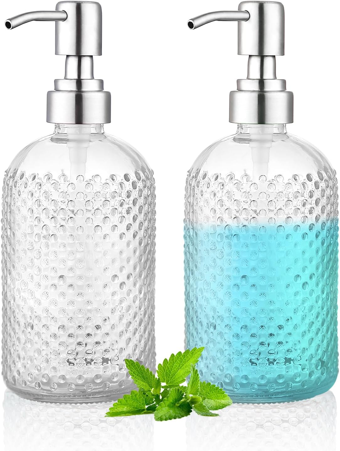 Kyraton Glass Soap Dispenser, 350 ml Thick Clear Jar Soap Dispenser 2 Pieces with Stainless Steel Pump, Refillable Bathroom Kitchen Soap Dispenser with for Hand Soap, Essential Oil, Lotion-0