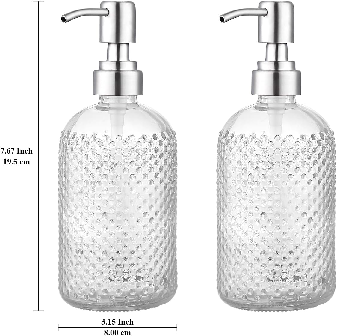 Kyraton Glass Soap Dispenser, 350 ml Thick Clear Jar Soap Dispenser 2 Pieces with Stainless Steel Pump, Refillable Bathroom Kitchen Soap Dispenser with for Hand Soap, Essential Oil, Lotion-1