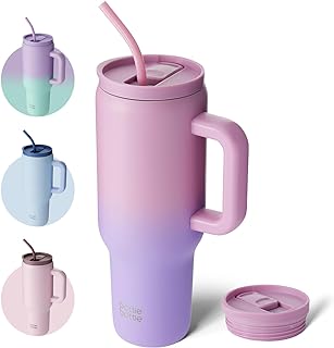 bottlebottle Bottle Bottle 40oz Tumbler with Straw and Lid Insulated Travel Mug 1180ml Stainless Steel Car Coffee Cup with Handle for Gifts Party Office (Pink Purple)