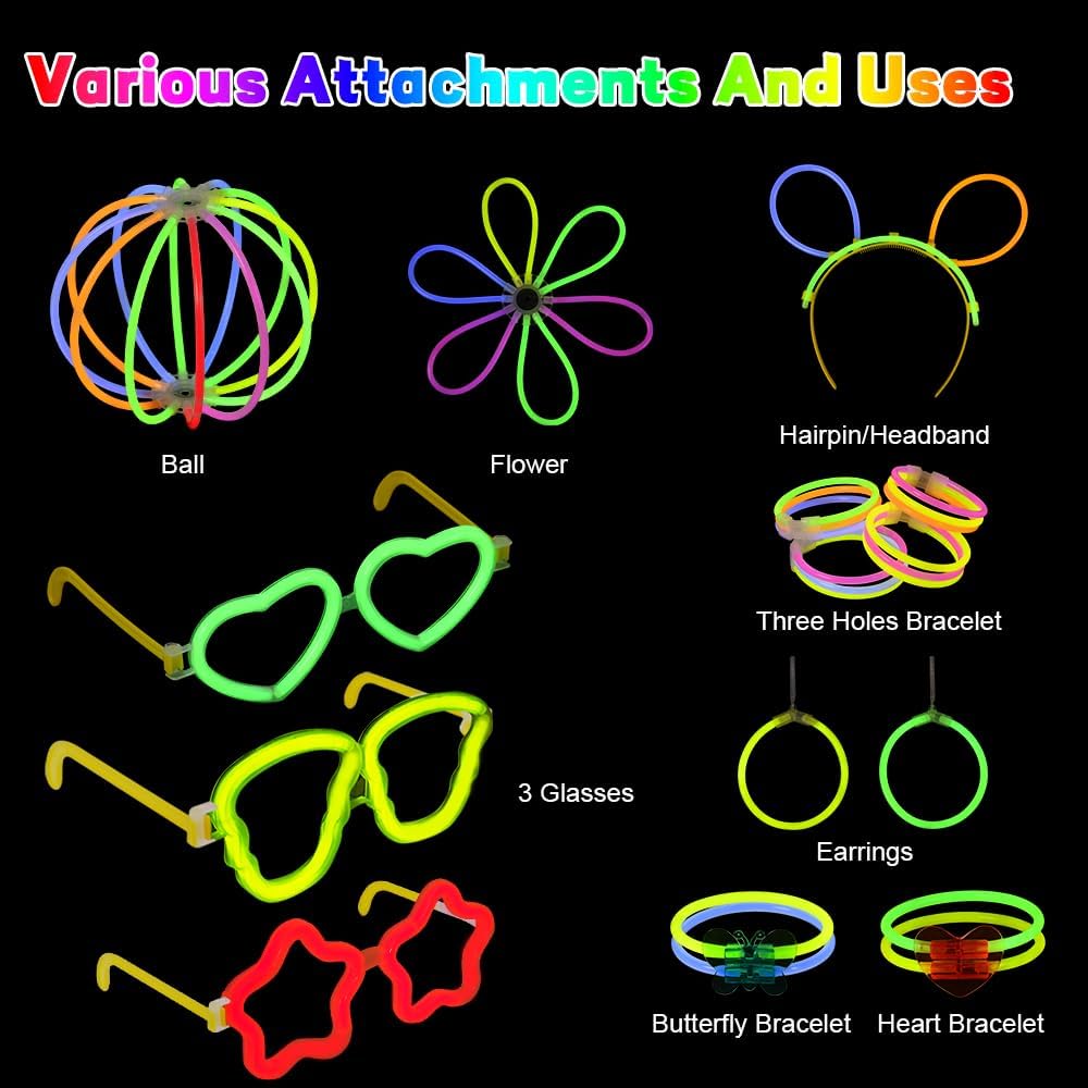 Vicloon Glow Sticks, 343 Pcs Party Pack with Eye Glasses-Bracelet Connectors, Premium Glow Neon Necklaces for Party, Festival, Wedding, Halloween Decoration - Non Toxic-2