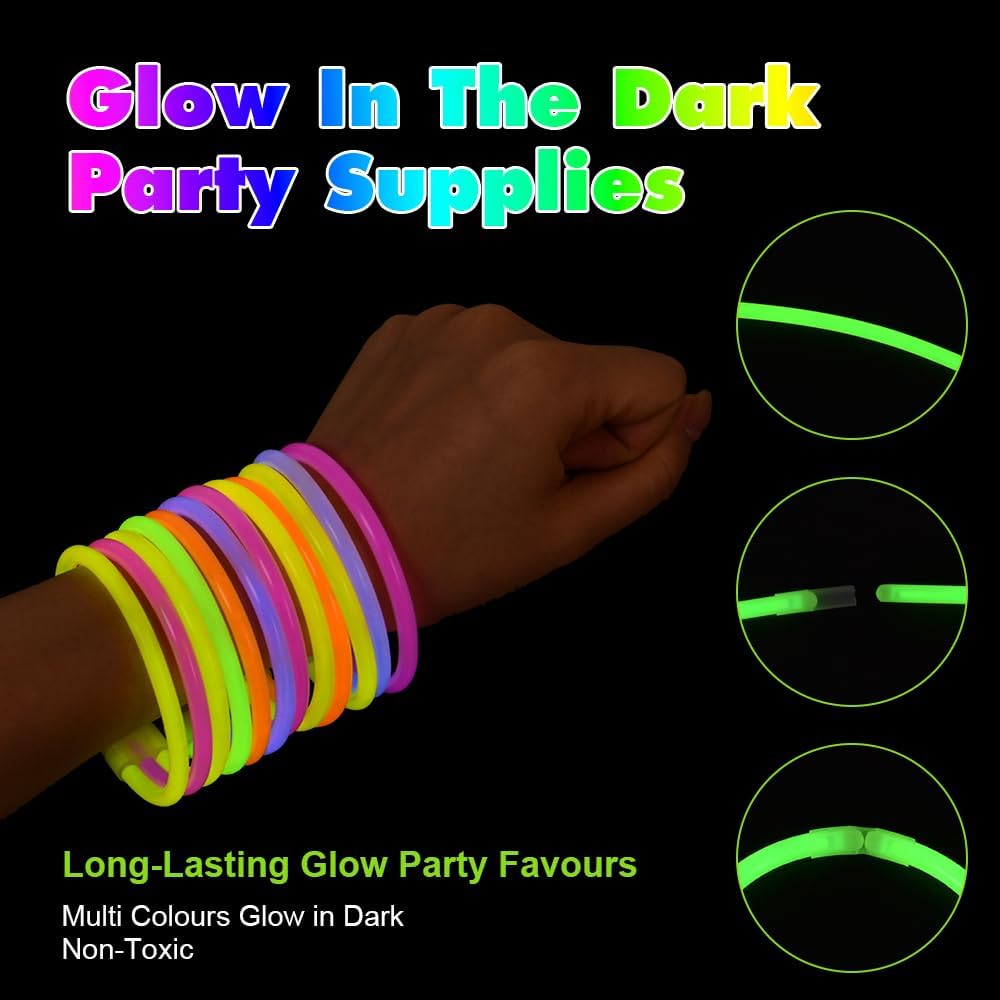 Vicloon Glow Sticks, 343 Pcs Party Pack with Eye Glasses-Bracelet Connectors, Premium Glow Neon Necklaces for Party, Festival, Wedding, Halloween Decoration - Non Toxic-3