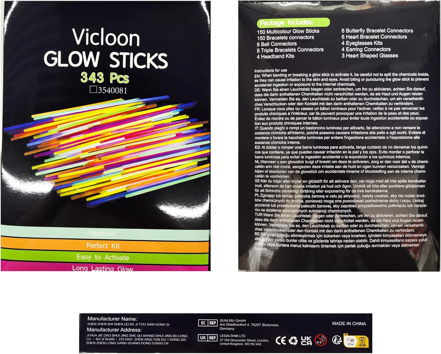 Vicloon Glow Sticks, 343 Pcs Party Pack with Eye Glasses-Bracelet Connectors, Premium Glow Neon Necklaces for Party, Festival, Wedding, Halloween Decoration - Non Toxic-7