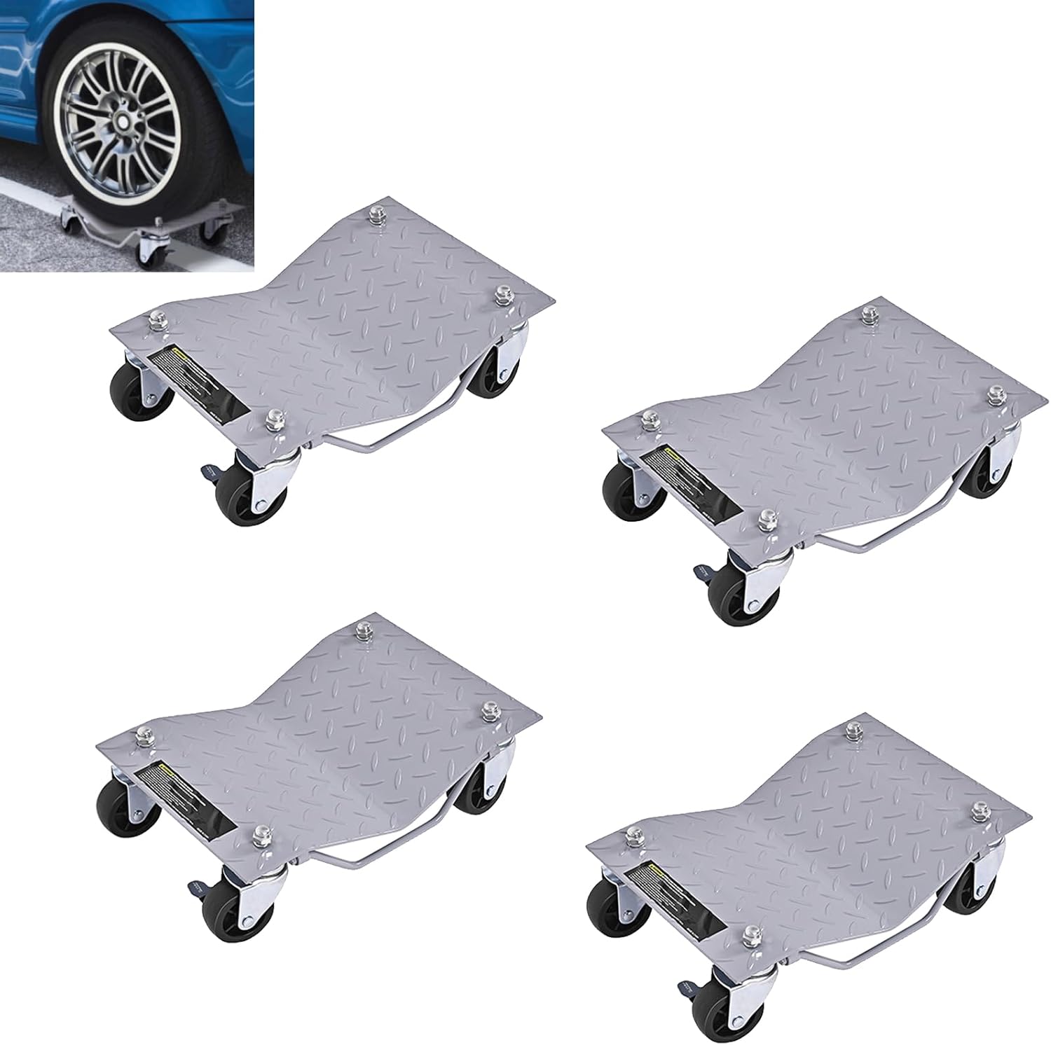 GiantexUK 4 Pack Tire Wheel Dollies, 6000LBS/2720KG Heavy Duty Car Tire Skates Positioning Trolley with Wheels, 12’’x16’’ Ball Bearings Recovery Jack Auto Repair Moving-0