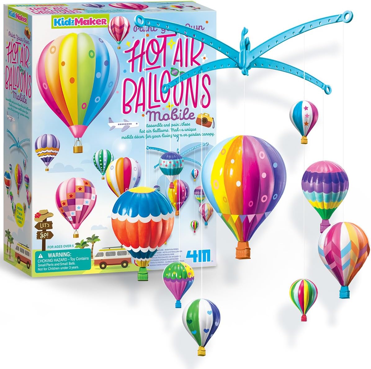 4M Hot Air Balloons Mobile, Paint Your Own Mobile, Arts and Crafts Kit to Complete Hot Air Balloons Room Decoration, Boys and Girls Ages 5+-1