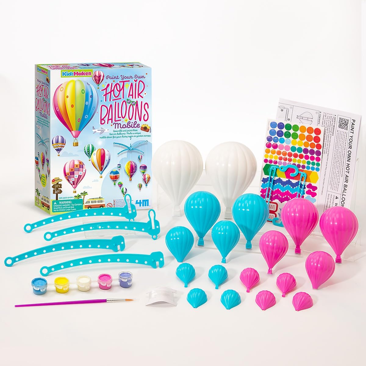 4M Hot Air Balloons Mobile, Paint Your Own Mobile, Arts and Crafts Kit to Complete Hot Air Balloons Room Decoration, Boys and Girls Ages 5+-2