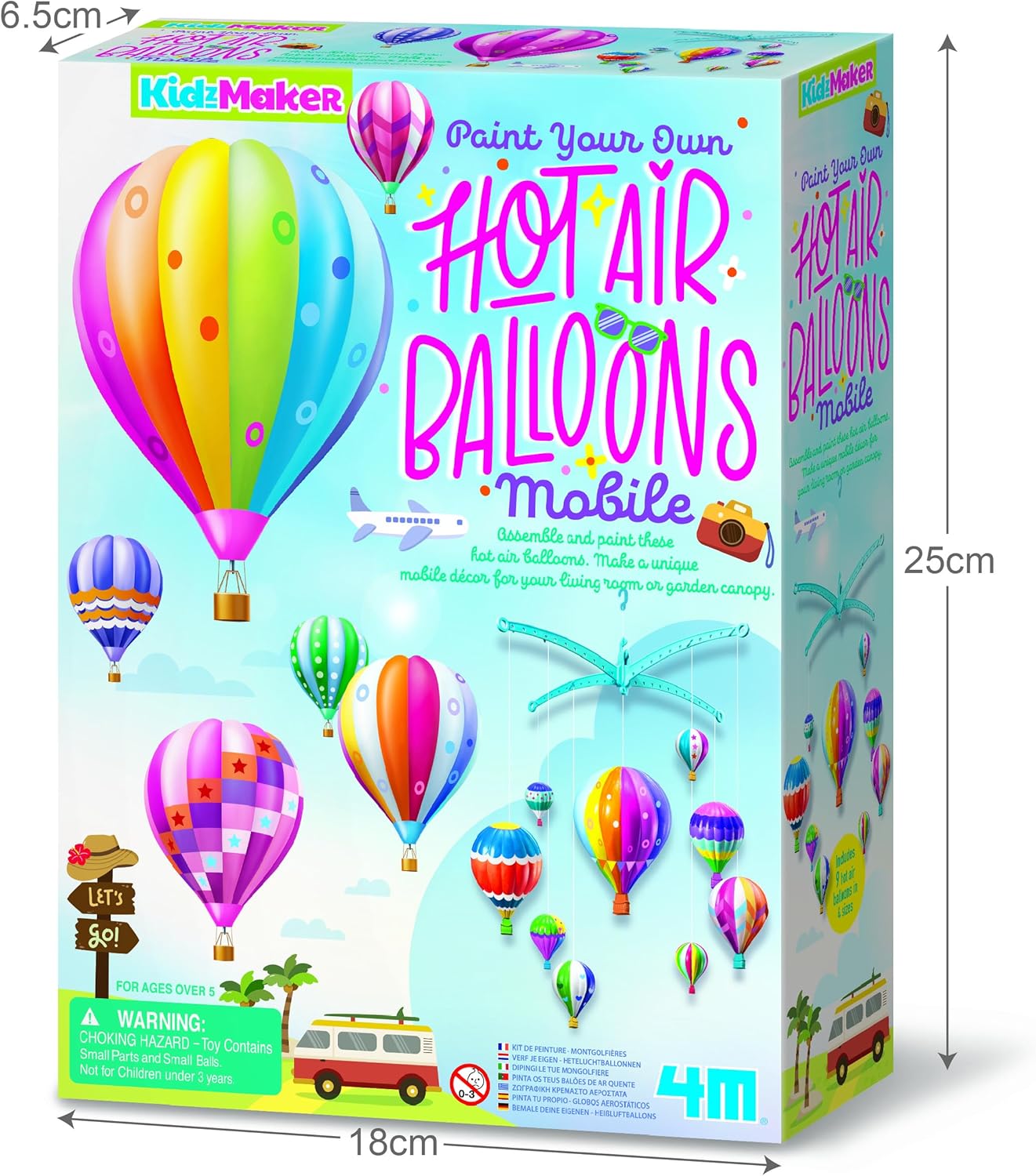 4M Hot Air Balloons Mobile, Paint Your Own Mobile, Arts and Crafts Kit to Complete Hot Air Balloons Room Decoration, Boys and Girls Ages 5+-8