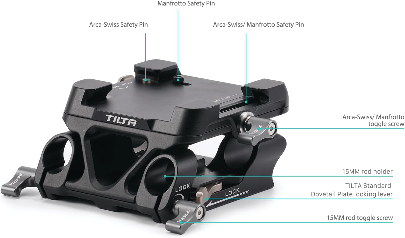 Tilta 15mm LWS Arca Manfrotto Dual Baseplate Kit with ARCA Manfrotto Dual Quick Release Plate for Lightweight Shoulder Rig- Black TA-DBPK-B-1