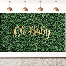 7x5FT Baby Shower Backdrop Oh Baby Green Leaves Boy Girl Photography Background Newborn Baby Shower Gender Reveal Birthday Party Cake Table Decorations Banner Photo Booth Props