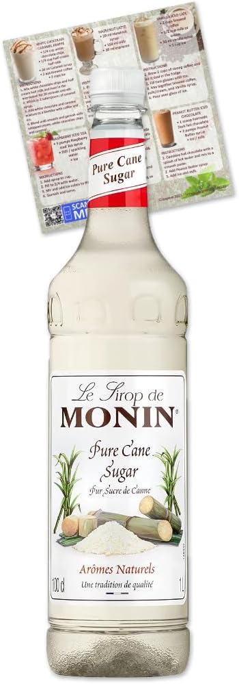 Monin Pure Cane Sugar Coffee Syrup 1L for Coffee and Cocktail | Premium with Natural Flavours and Colourings | Vegan-Friendly | Includes Jaspem Drink Recipe eBook-0