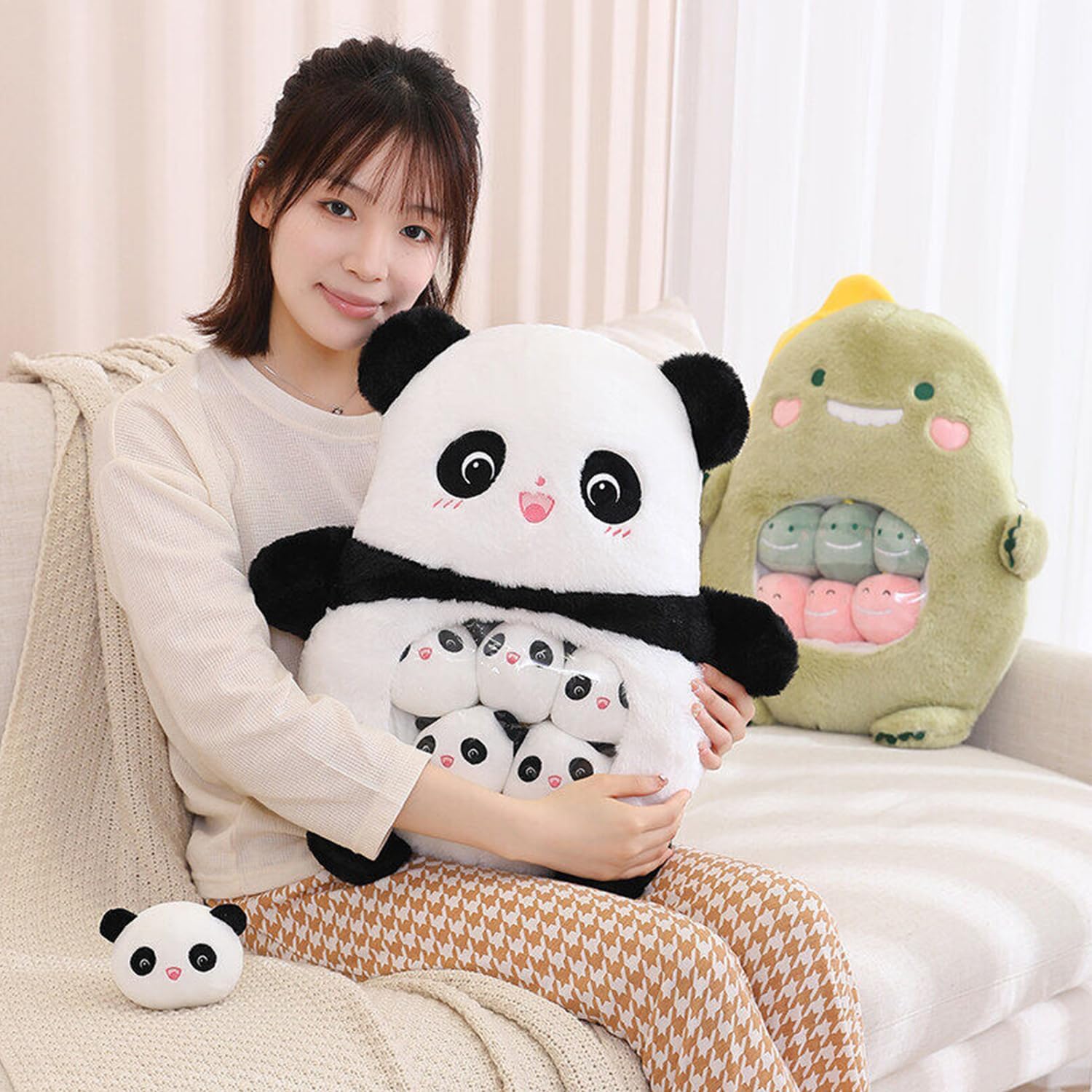 Kekeso Cute Panda Stuffed Animal Plush Doll, a Bag of Animal Snack Pillow Plush Panda Removable Panda Plush Sets Gifts for Kids (Panda)-1