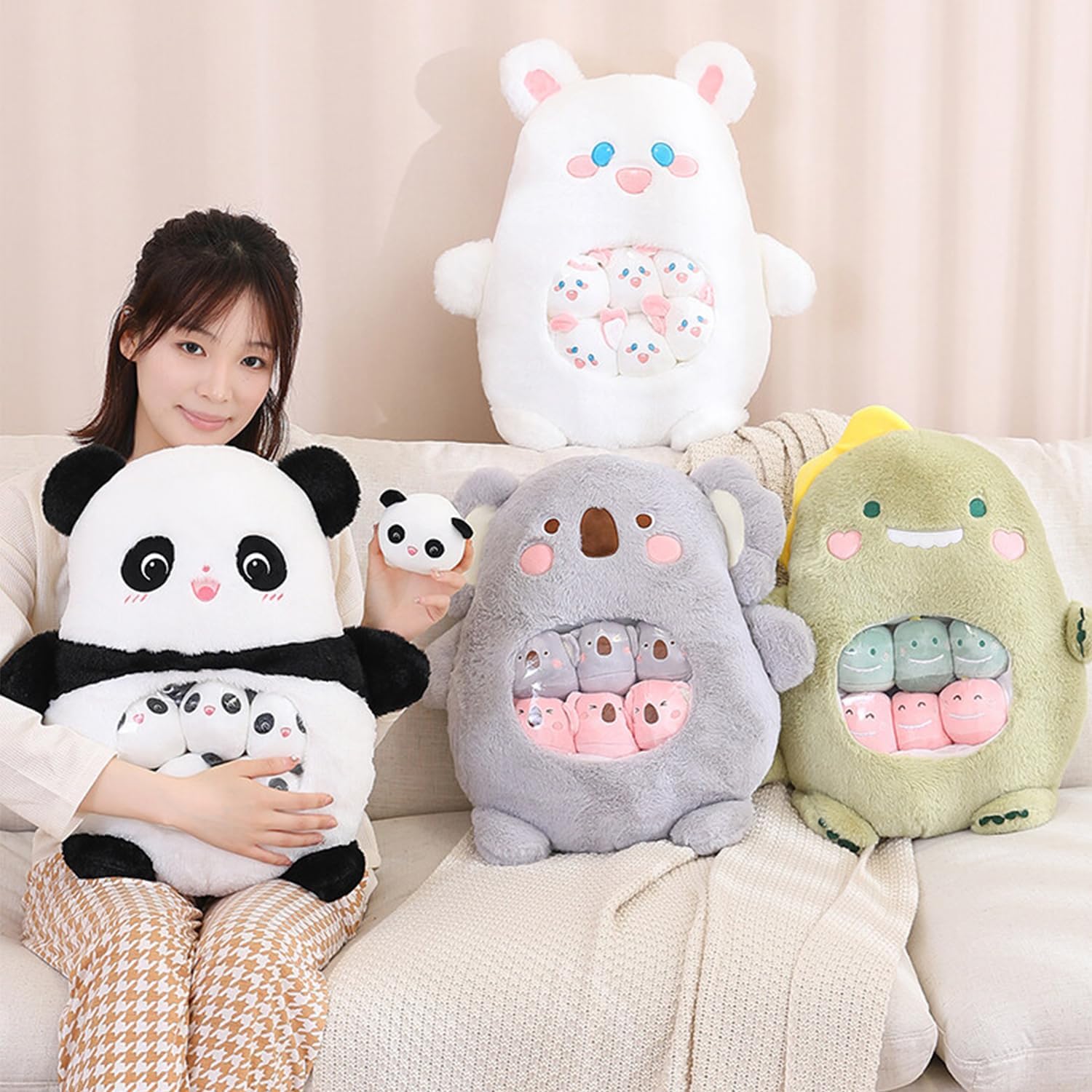 Kekeso Cute Panda Stuffed Animal Plush Doll, a Bag of Animal Snack Pillow Plush Panda Removable Panda Plush Sets Gifts for Kids (Panda)-2