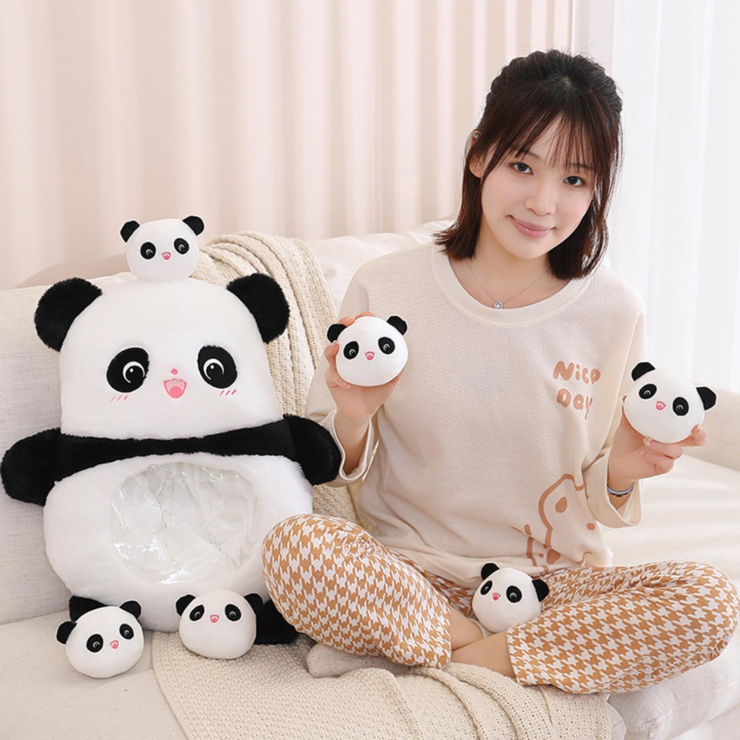 Kekeso Cute Panda Stuffed Animal Plush Doll, a Bag of Animal Snack Pillow Plush Panda Removable Panda Plush Sets Gifts for Kids (Panda)-3