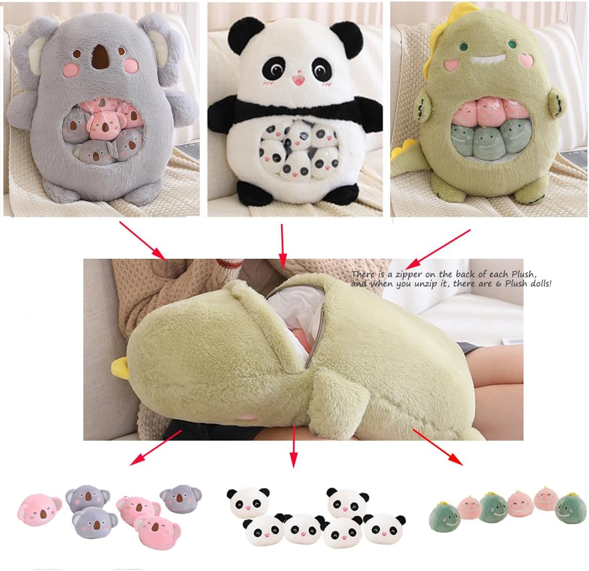 Kekeso Cute Panda Stuffed Animal Plush Doll, a Bag of Animal Snack Pillow Plush Panda Removable Panda Plush Sets Gifts for Kids (Panda)-4