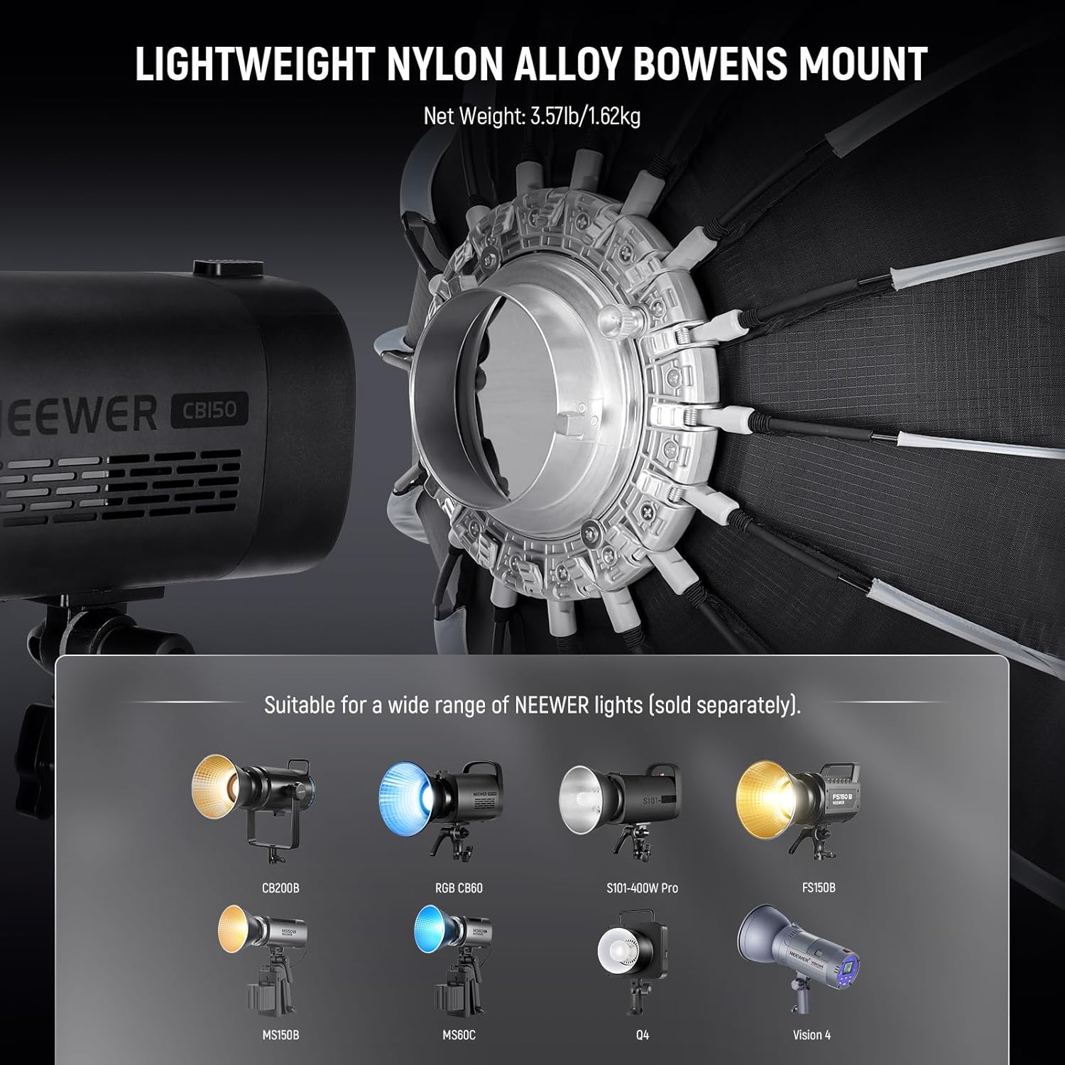 NEEWER 35.4"/90cm Parabolic Softbox Bowens Mount, Quick Release with Diffusers/Grid/Bag for Video Continous Lighting CB60 CB200B MS60 MS150B Q4 Compatible with Godox Amaran 100x Aputure 600d, NS90P-5