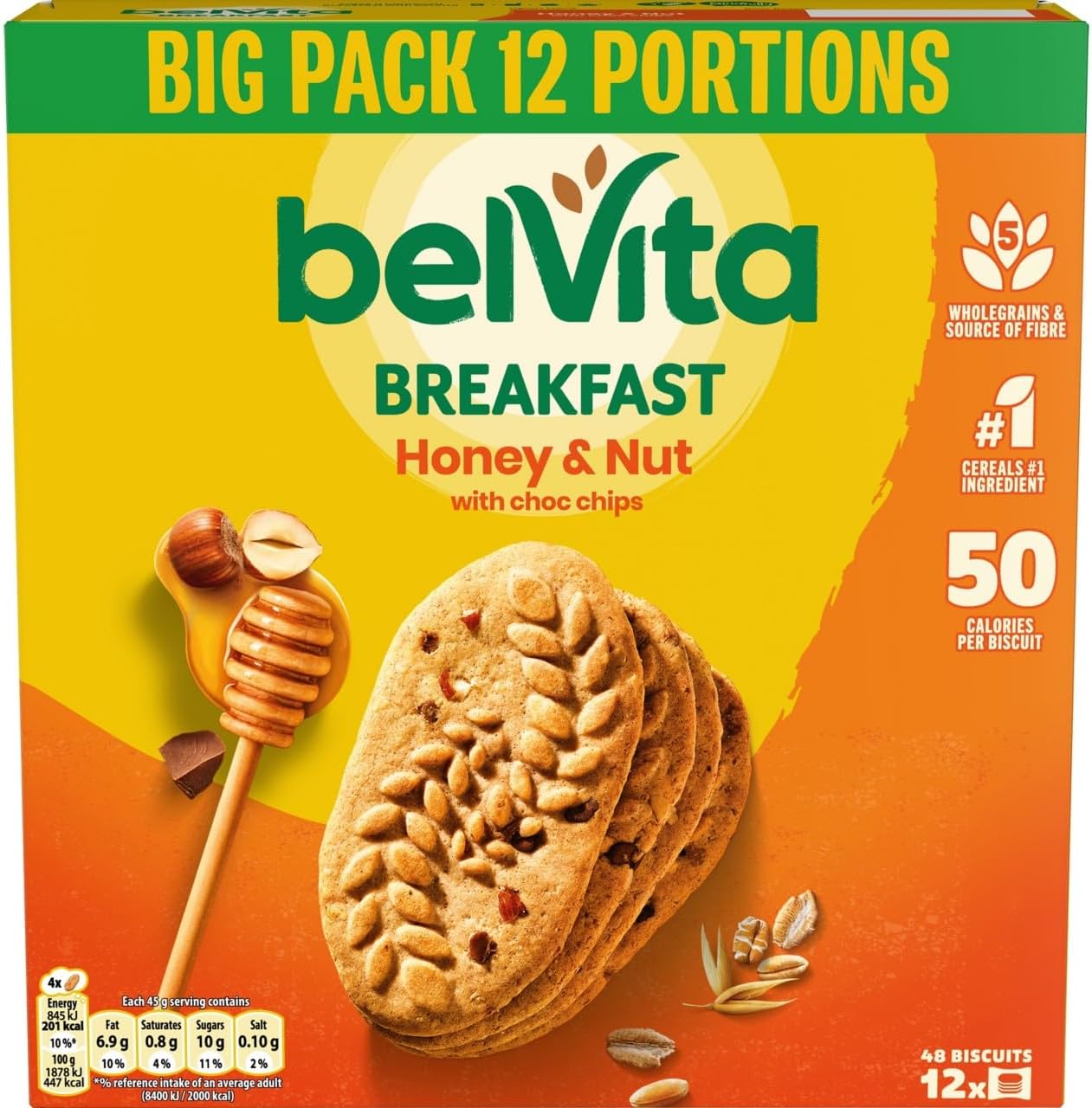 Belvita Breakfast Honey & Nuts with Choc Chips Biscuits, 540 g-0