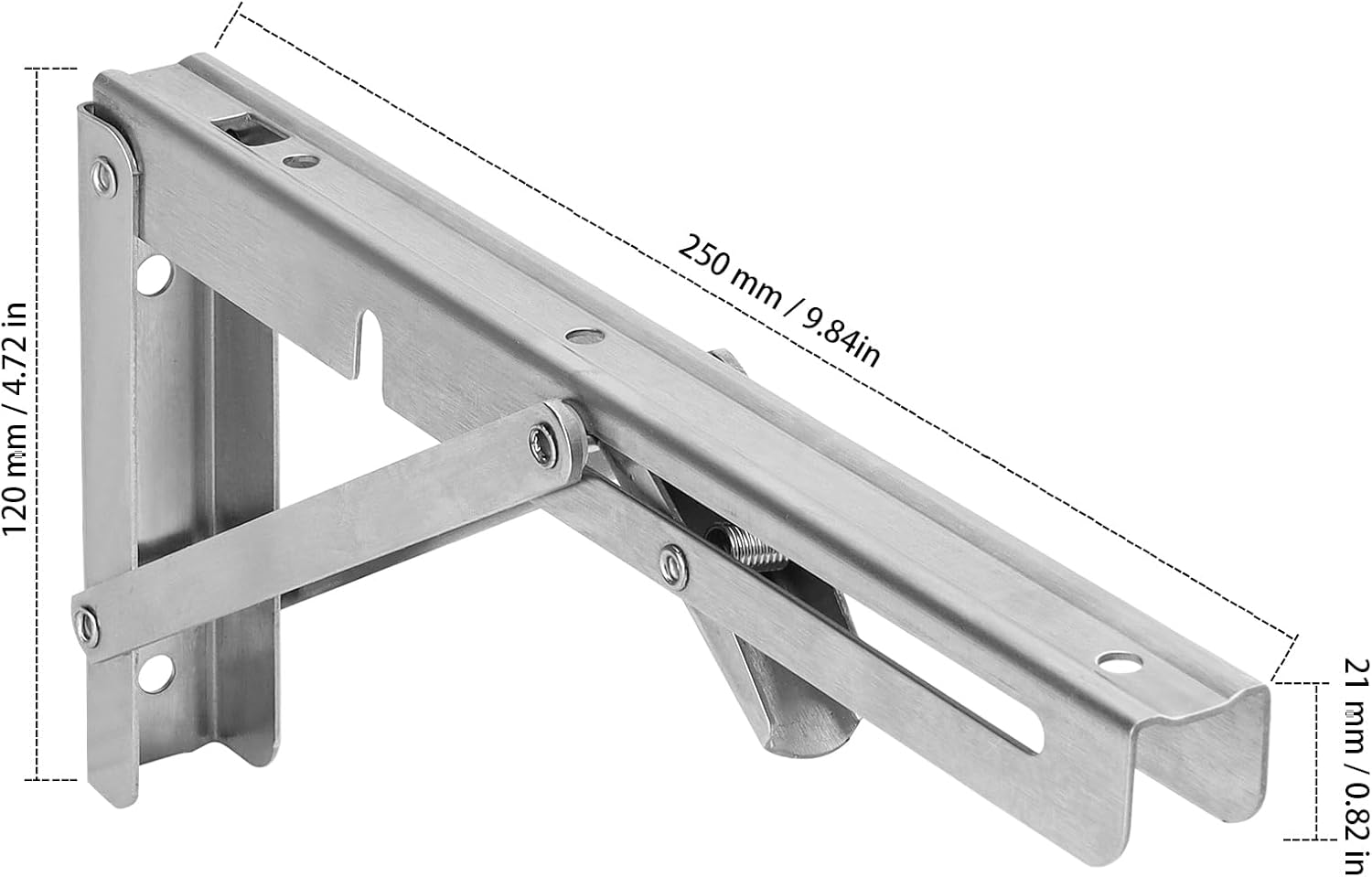 ZEONHAK 4 PCS 10 Inch Folding Shelf Brackets, 25cm Stainless Steel Collapsible Table Bracket, Silvery Foldable Supoort Wall Brackets for Workbench, Folding Table, DIY Bracket, Max Load 165 lbs-0