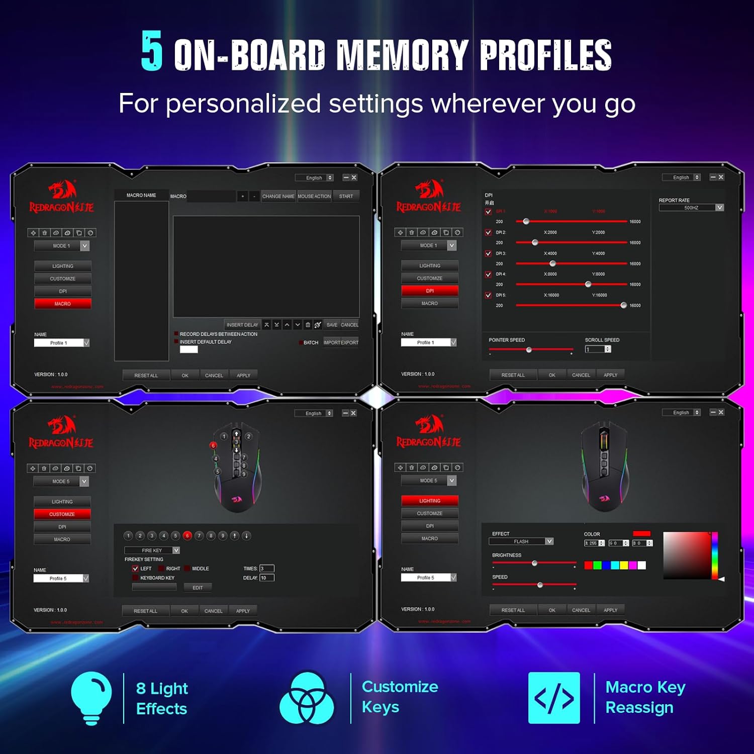 Redragon Gaming Mouse, Wired Gaming Mouse Up to 16,000 DPI Opitacl Sensor, Mouse with Fire Button, Macro Editing, Mouse Gaming with 9 Programmable Buttons & 9 Backlit Modes for FPS/Windows/PC/Mac-5