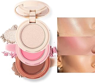 Blushers For Cheeks Make Up 3 Color Face Blush Palette Peach Blusher Shimmering Powdery Blusher Buildable Pressed Powder For Highlighter Contour Lightweight Natural Finish (01)