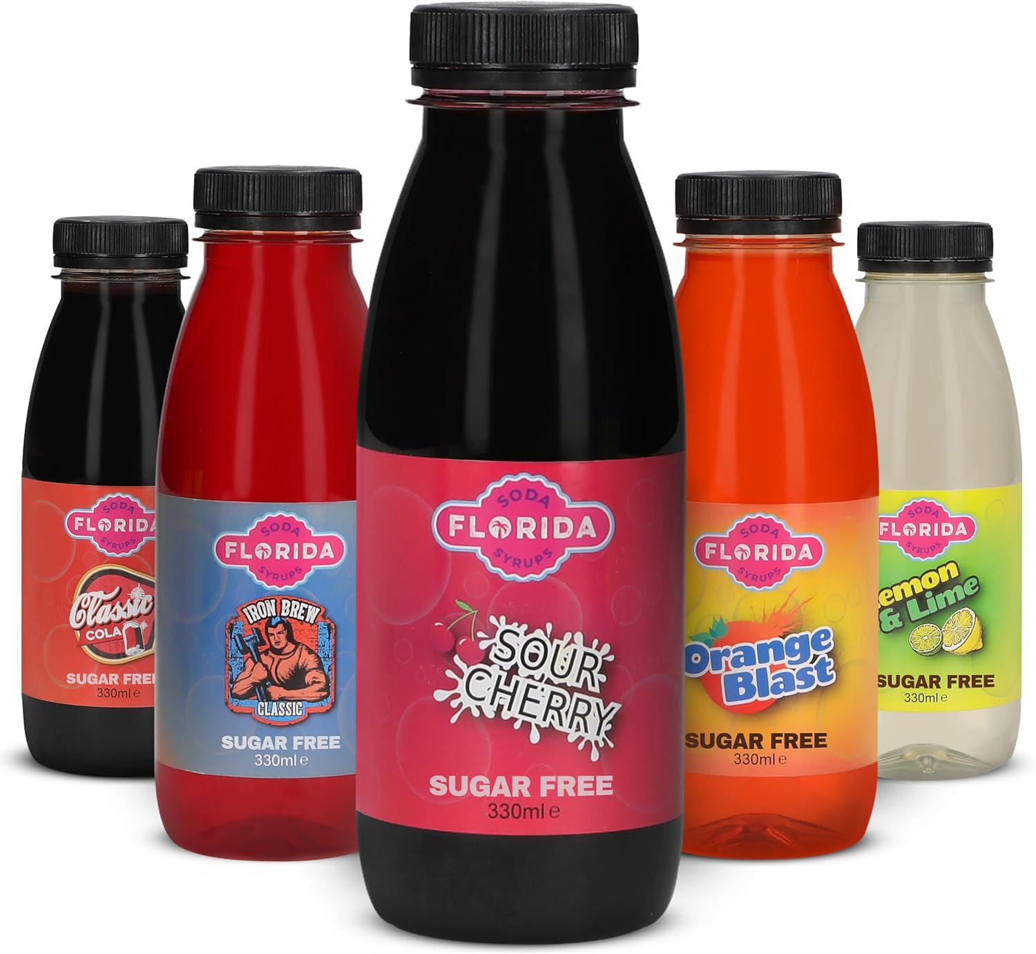 Florida Soda Syrup Compatible With Sodastream - Classic Range Apartame & Sugar Free | Iron Brew, Lime & Lemon, Orange, Cola, Sour Cherry Concentrated Flavours (Classic Sugar Free, 5 Pack)-6