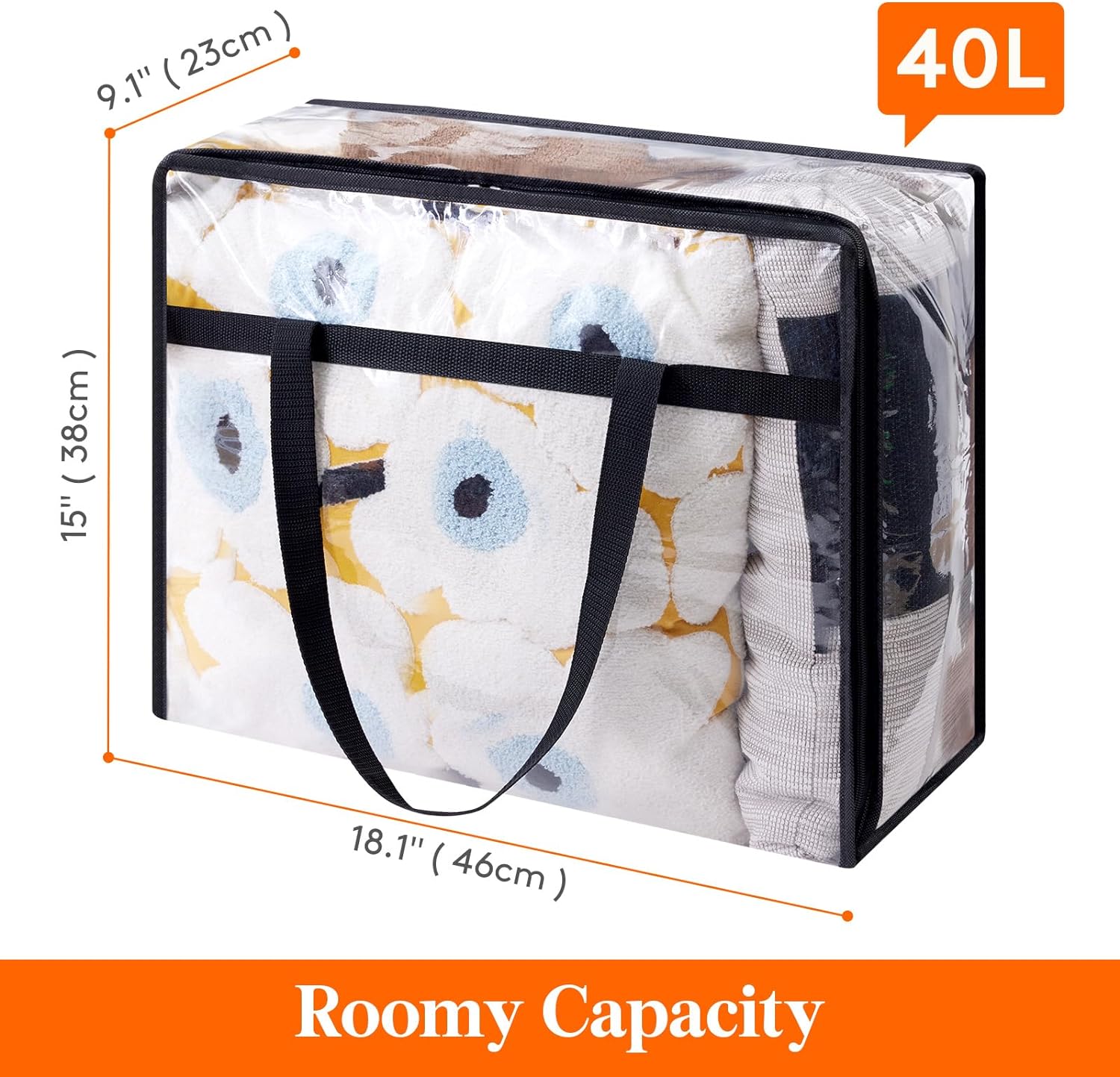 Lifewit 4 Pack Clear Plastic Storage Bags, 40L Foldable Clothes Storage Boxes Wardrobe Storage Organizer Moving Bags with Reinforced Handle for Loft Wardrobe for Bedding Clothes Blanket Duvet-2