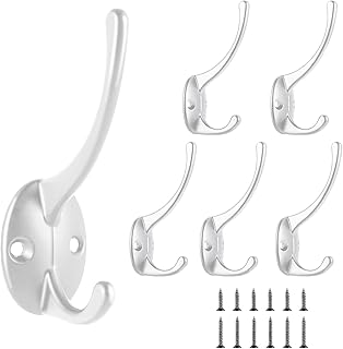 TOPBELIEF 6 Pcs Single Coat Hooks,White Hooks, Coat Hooks Wall Mounted, Clothes Hook, Anti-Rust Wall Mounted Coat Hat Hook with 12 Screws for Hanging Coat Hat Towel Scarf Bag Key Cap Cup