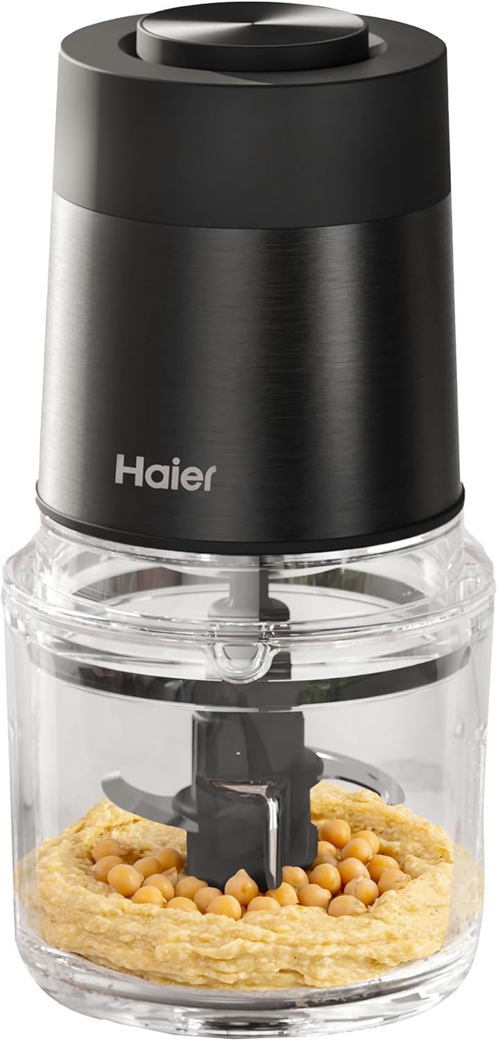 Haier Compact Food Processor, I-Master Series 5 with 2 Speeds, Double Power Blades, 0.5L Glass Bowl, Chopper, 550W, On App, Black [HCH5B1 S5]-0