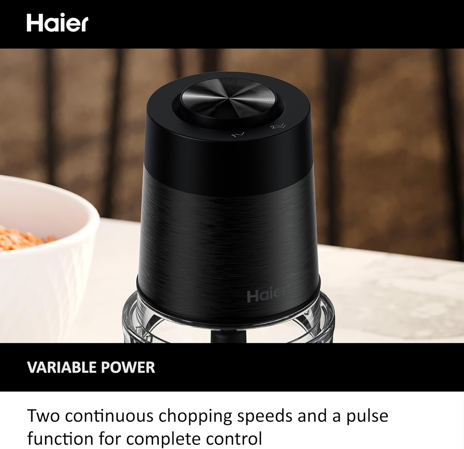 Haier Compact Food Processor, I-Master Series 5 with 2 Speeds, Double Power Blades, 0.5L Glass Bowl, Chopper, 550W, On App, Black [HCH5B1 S5]-2