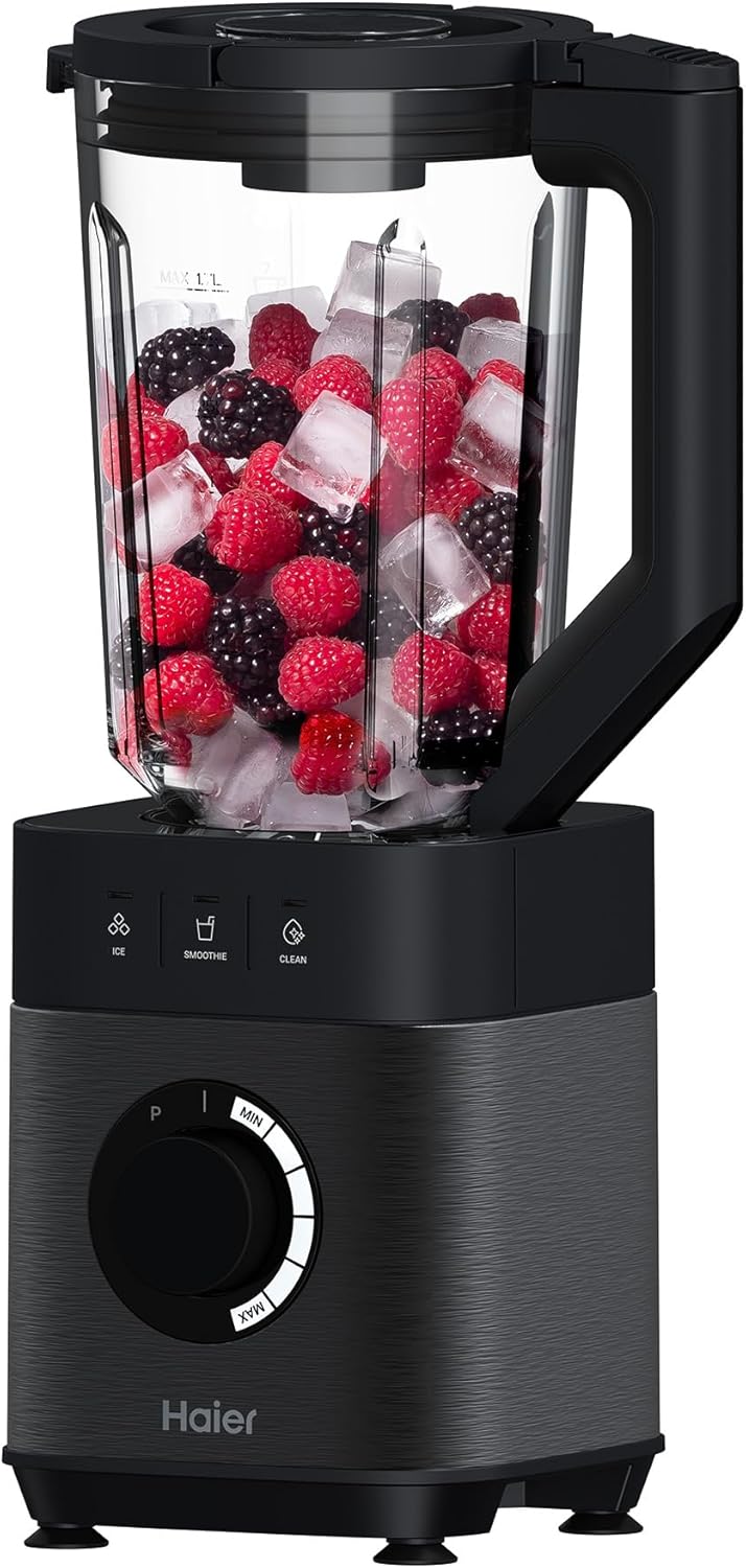 Haier Blender, I-Master Series 5 with 5 Variable Speeds, Ice Crusher, Smoothie Maker, Auto Clean, 1.7L Glass Jug, 0.6L Personal Jug, 1200W, On App, Black [HBL5B2 S5]-0